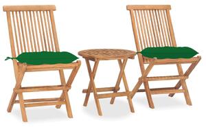 Set mobilier pliabil exterior cu pernă, 3 piese, lemn masiv tec