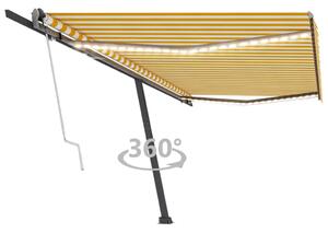 Copertină automată cu senzor vânt&LED, galben/alb, 500x300 cm