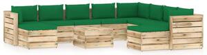Set mobilier grădină cu perne, 11 piese, lemn verde tratat