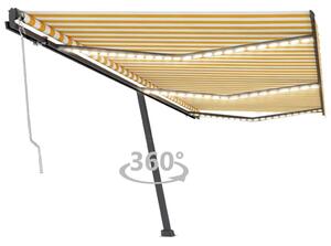 Copertină automată cu senzor vânt & LED, galben&alb, 600x300 cm