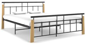 Cadru de pat,160x200 cm, metal și lemn masiv de stejar