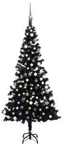 Brad Crăciun pre-iluminat cu set globuri, negru, 150 cm, PVC