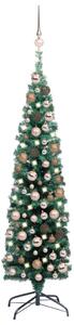 Brad Crăciun artificial pre-iluminat, set globuri, verde 120 cm
