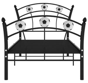 Cadru de pat, cu model de fotbal, negru, 90x200 cm, metal
