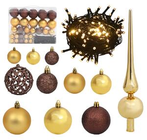Set globuri Crăciun cu vârf & 150 LED-uri 61 piese auriu&bronz