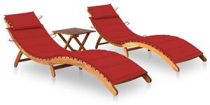 Șezlonguri cu masă și perne, 2 buc., lemn masiv de acacia