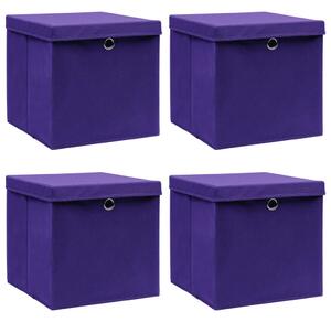 Cutii depozitare cu capace, 4 buc., violet, 28x28x28 cm