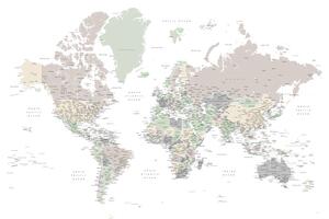 Harta Detailed world map with cities in muted down colors, Anouk, Blursbyai