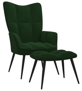 Scaun de relaxare cu taburet, verde închis, catifea