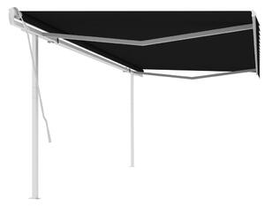 Copertină retractabilă manual, cu stâlpi, antracit, 5x3 m