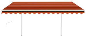 Copertină retractabilă manual cu stâlpi, portocaliu&maro, 4x3 m