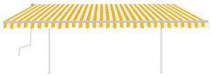 Copertină retractabilă manual cu stâlpi, galben și alb 5x3,5 m