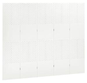 Paravan de cameră cu 5 panouri, alb, 200x180 cm, oțel