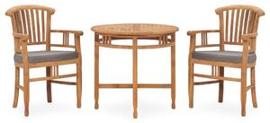 Set de masă pentru grădină cu perne, 3 piese, lemn masiv de tec