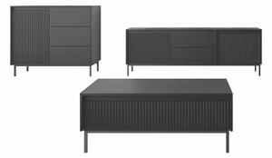 Set de living Comfivo Delruva II, Negru, PAL laminat, MDF