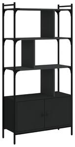 Bibliotecă cu uși, negru, 76,5x30x154,5 cm, lemn compozit