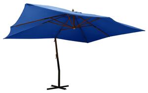 Umbrelă suspendată cu stâlp din lemn, albastru azur, 400x300 cm