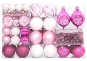 Set globuri de Crăciun, 108 piese, alb și roz