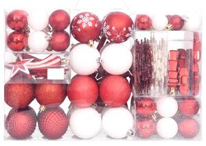 Set globuri de Crăciun, 108 piese, roșu și alb