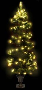 Brad Crăciun pre-iluminat ondulat cu ghiveci verde 120 cm PVC