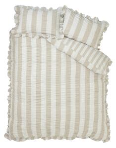 Lenjerie de pat bej pentru pat dublu cu 3 piese 200x200 cm Seersucker Frill Stripe – Catherine Lansfield