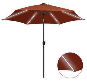 Umbrelă de soare, LED-uri și stâlp aluminiu, cărămiziu, 300 cm