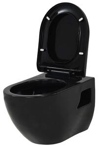 Vas toaletă suspendat cu rezervor încastrat, negru, ceramică