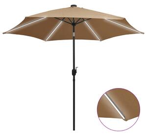 Umbrelă de soare, LED-uri și stâlp aluminiu, gri taupe, 300 cm