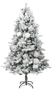 Brad de Crăciun pre-iluminat cu zăpadă & conuri, 225 cm, PVC&PE