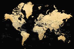 Harta Black and gold detailed world map with cities, Eleni, Blursbyai