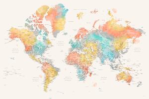 Harta Detailed colorful watercolor world map, Fifi, Blursbyai, (40 x 26.7 cm)