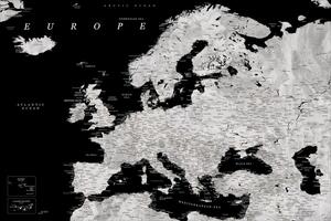 Harta Black and grey detailed map of Europe in watercolor, Blursbyai