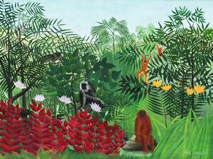 Reproducere Monkeys in the Tropical Forest (Rainforest Jungle Landscape) - Henri Rousseau, (40 x 30 cm)