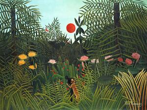 Reproducere Setting Sun in the Virgin Forest (Tropical Rainforest Landscape) - Henri Rousseau
