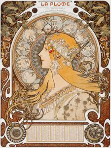 Reproducere La Plume, Female Portrait (Vintage Art Nouveau Lady in Gold) - Alphonse / Alfons Mucha