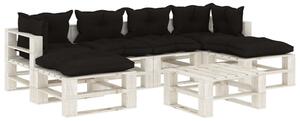 Set mobilier grădină din paleți cu perne negre, 7 piese, lemn