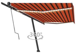 Copertină automată senzor vânt/LED, portocaliu/maro, 500x300 cm