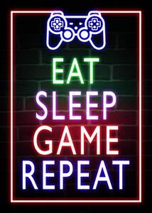 Ilustrație Eat Sleep Game Repeat-Gaming Neon Quote