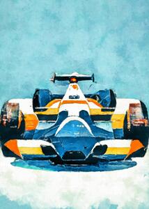 Ilustrație Formula 1 blue yellow, Justyna Jaszke, (30 x 40 cm)