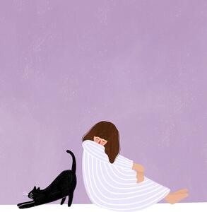 Ilustrație Girl and Cat, Bea Muller, (30 x 40 cm)