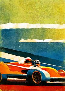 Ilustrație Formula 1 orange blue, Justyna Jaszke, (30 x 40 cm)