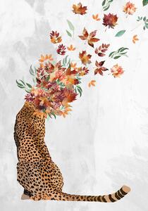 Ilustrație Cheetah Autumn Leaves Head, Sarah Manovski