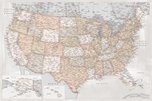 Harta Highly detailed map of the United States in rustic style, Blursbyai