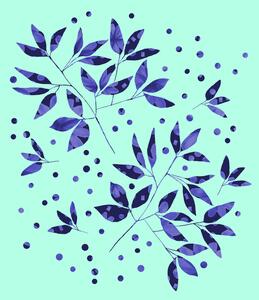 Fotografie Floral Branches Blue Pattern On Mint, Michele Channell
