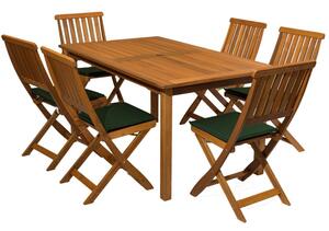 Set mobilier gradina Bochum, masa si 6 scaune pliabile, perne, lemn Meranti, dreptunghiulara, teak