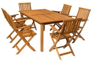 Set mobilier gradina Bochum, masa si 6 scaune pliabile, cu brate, lemn Meranti, dreptunghiulara, teak