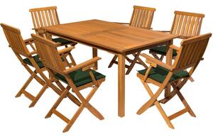 Set mobilier gradina Bochum, masa si 6 scaune pliabile cu brate, perne, lemn Meranti, dreptunghiulara, teak