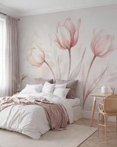 Tapet Lalele delicate în stil acuarelă, Fototapet Flori, w10005 : Uwalls.ro