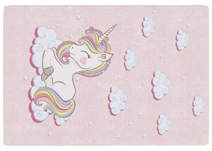 Covor copii, roz unicorn, 160x230 cm, lavabil, anti-alunecare