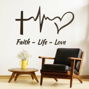 DUBLEZ | Autocolant creștin din lemn - Faith, Life, Love